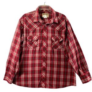 Wrangler Western Shirt Mens XXL Pearl Snap Red‎ Plaid Long Sleeve Cowboy